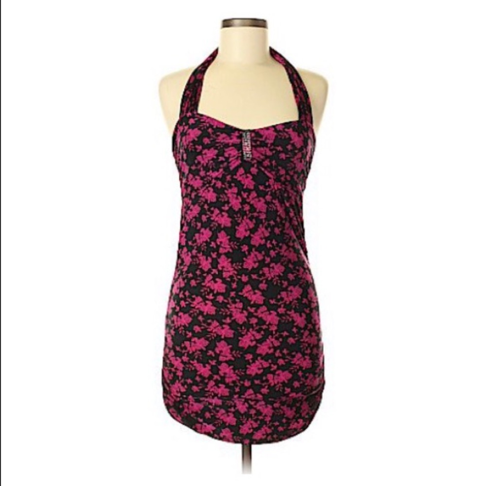 Beautiful Pink and Black Floral Halter Top with beaded detail - Express